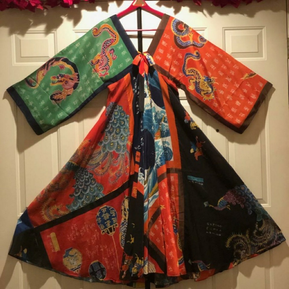 LA VETTA Vintage Scarf Kimono Caftan Dress RARE Sm - Picture 3 of 8